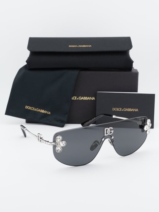 Dolce & Gabbana DG2333B 05/87 Shield Sunglasses - Silver with White Stone\\Grey main image 5